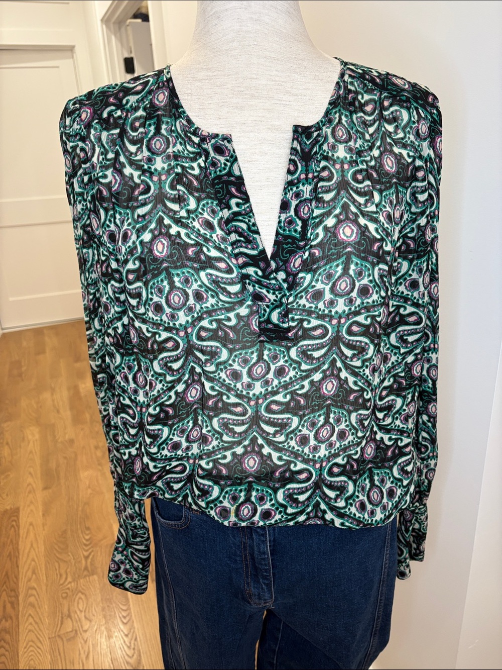 ba&sh Paisley-Print Split-Neck Blouse